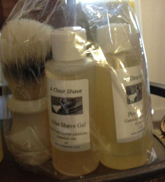Shave set- Soap, Preshave oil, After Shave Gel, & Boar Bristle Brush